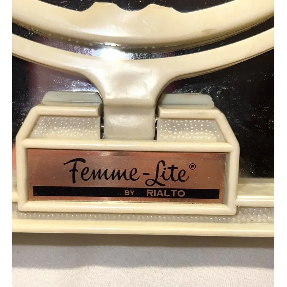 Femme-Lite Traveler Vintage Light Up Electric‎ Make Up Beauty Mirror W/Case Rare